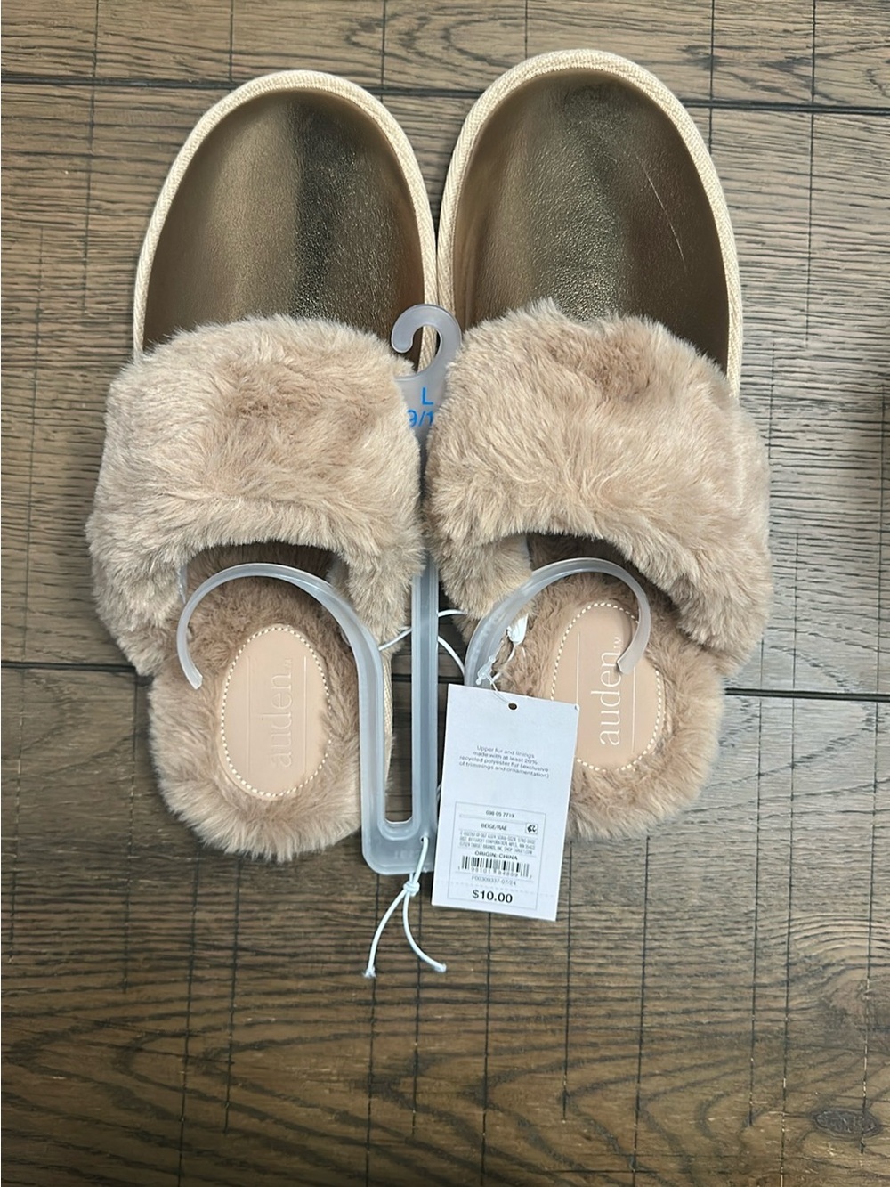 Auden Faux Fur Slippers Gold NWT Size 9/10 Large -Women’s Bundle of 2 Pairs